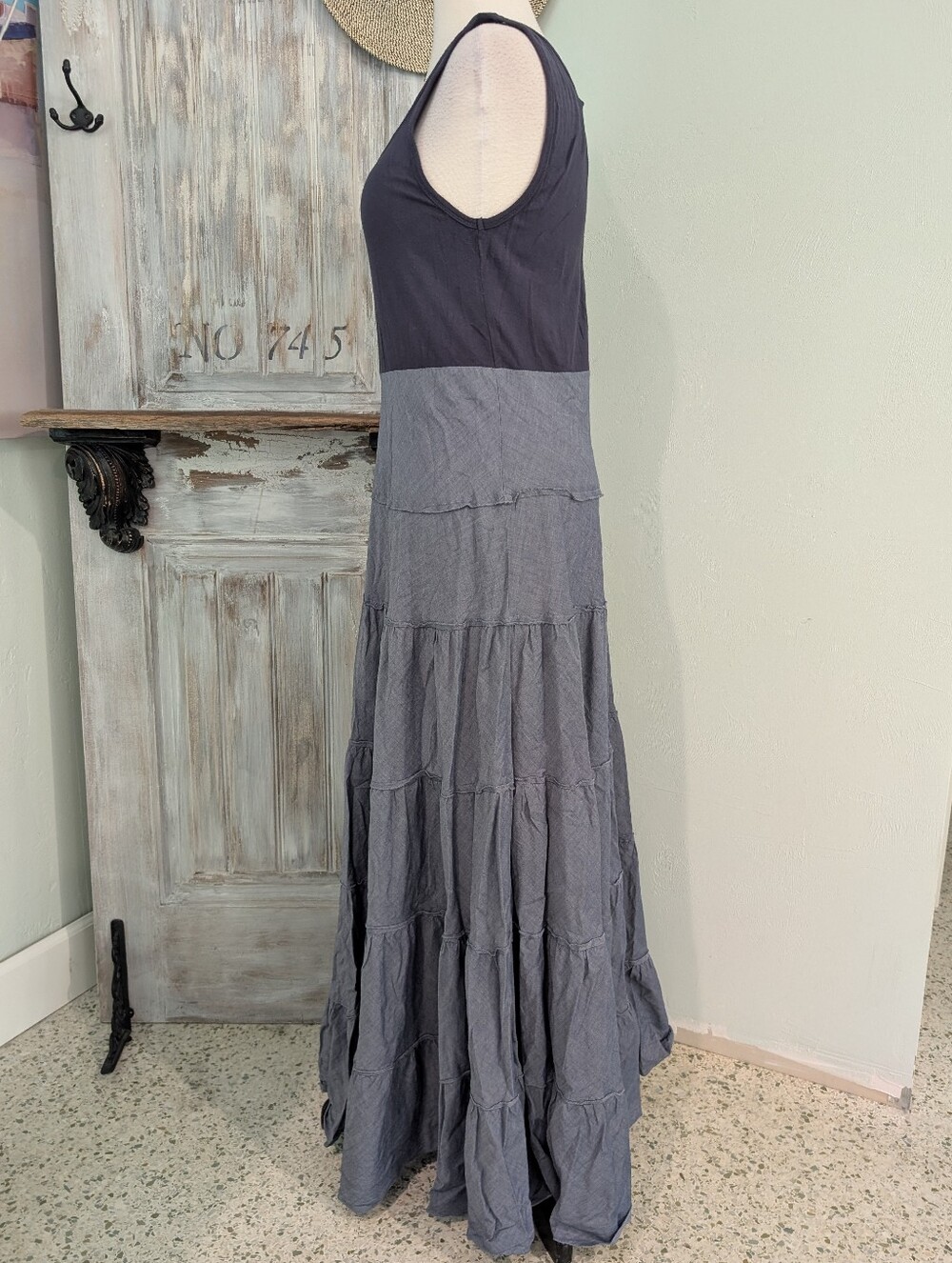 Chelsea & Theodore Two-Tone Blue Maxi Dress - Picture 2 of 6